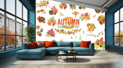 Autumn Illustration Set　秋のかわいいアイコン、イラストセット3 Wall mural